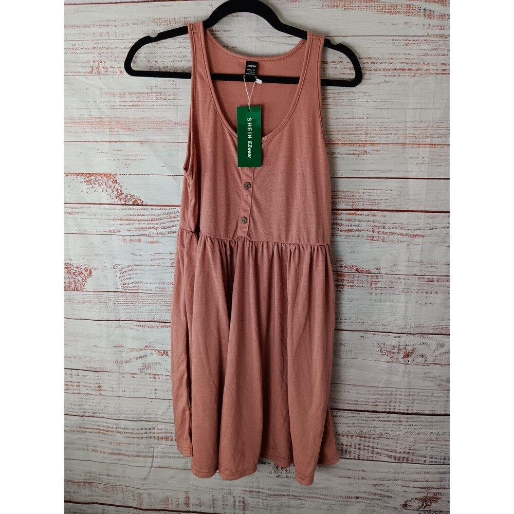 SHEIN EZwear Mini Dress Large Solid Scoop Neck Sleeveless Pink New